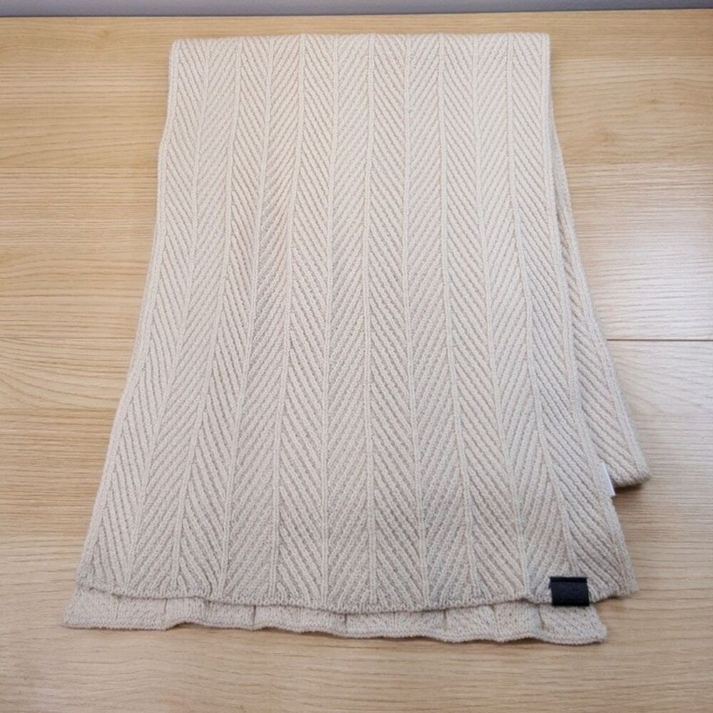 KENNETH COLE REACTION Mens Scarf Tan Herringbone Knit Logo 11x62